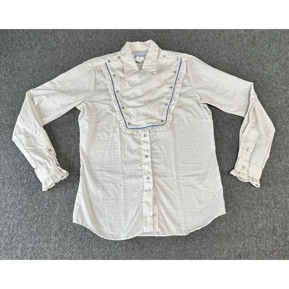 Sz 36 Women's Rockmount Tru West Ranch Wear Button Up Shirt Pearl Snap Ruffle